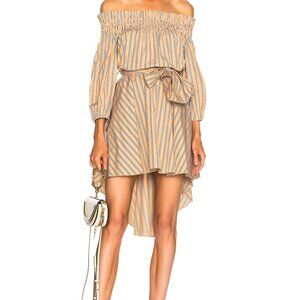 NWT Caroline Constas Lou Off-Shoulder Dress Beige Multi sz S $495